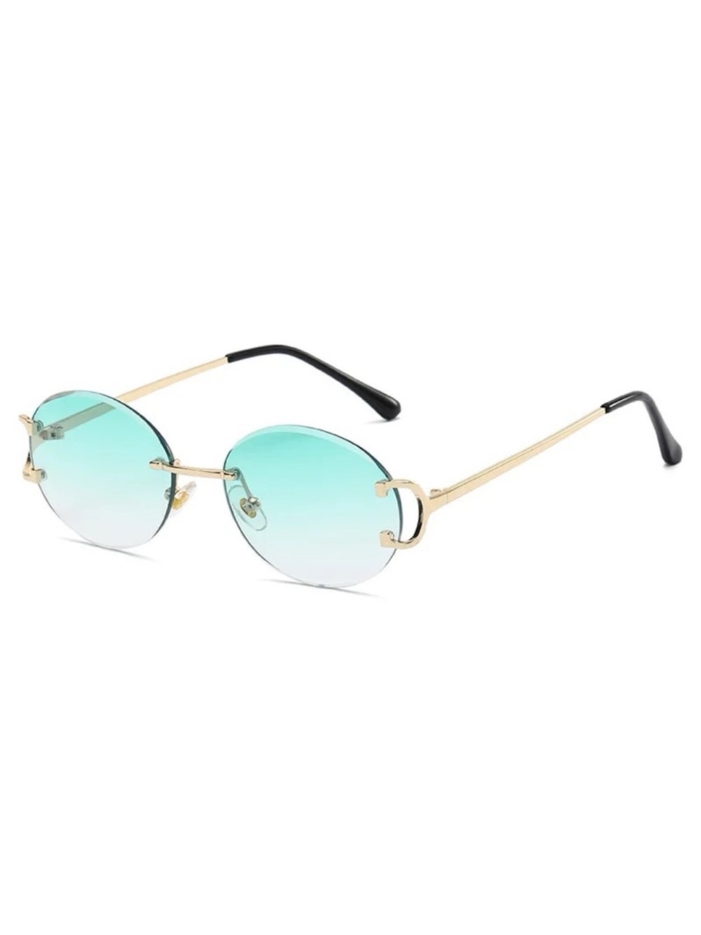 Gold Rim Round Frame Sunglasses with Aqua Gradient Lenses